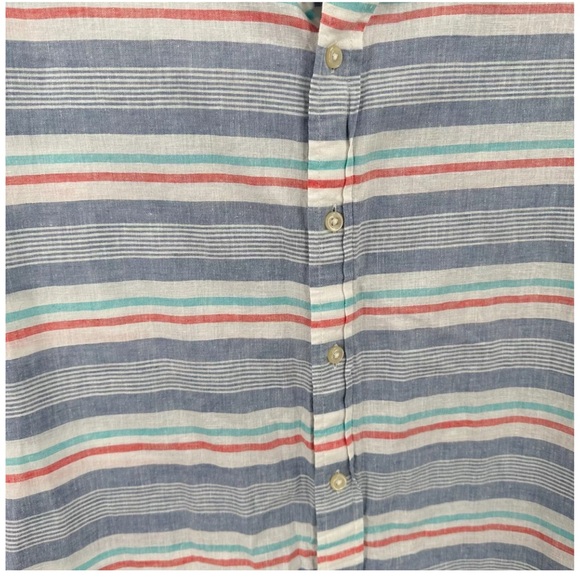 Chaps Shirt Mens XL Coastland Wash Short Sleeve Button Up Linen Blend Stripe - Picture 6 of 6